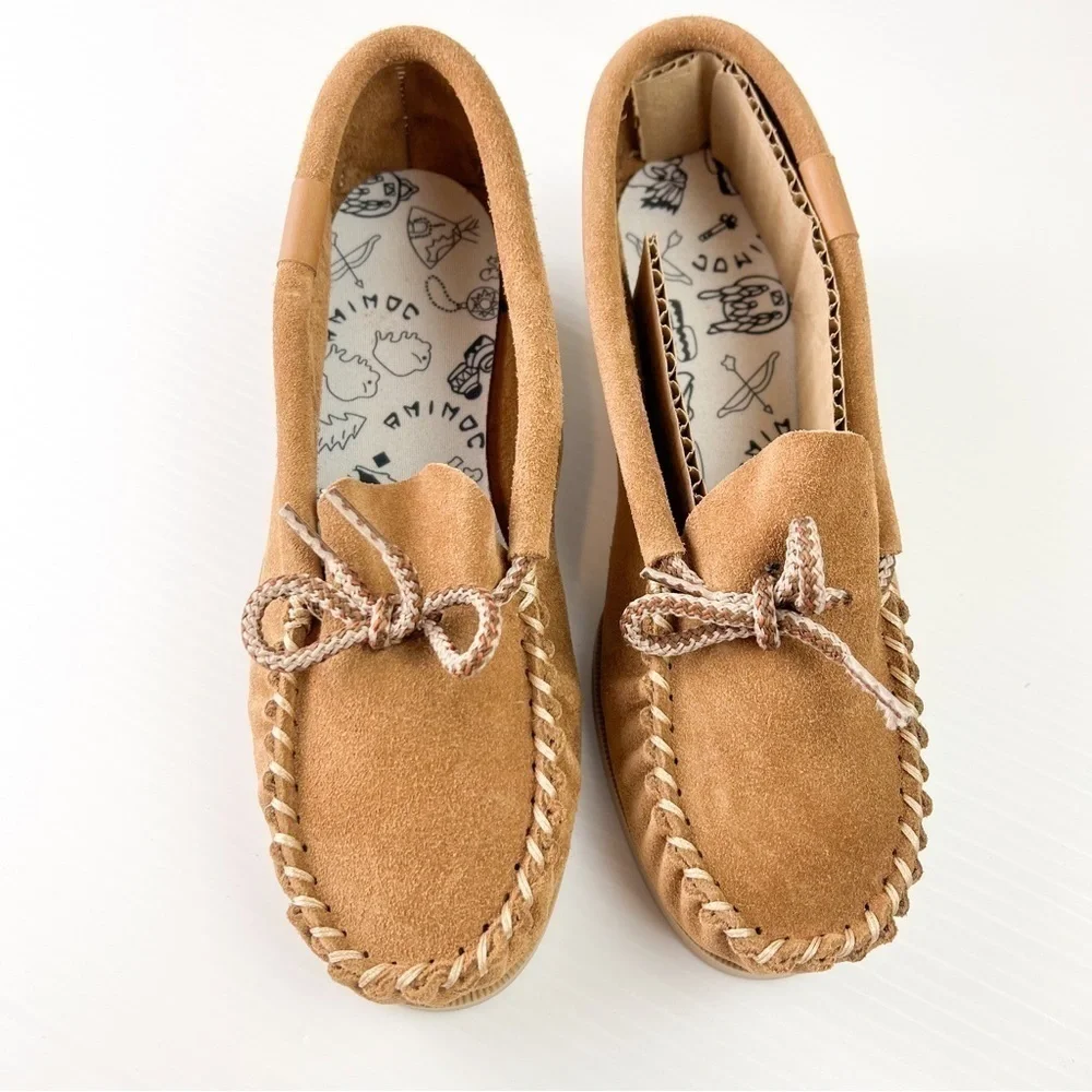 AMIMOC Moccasin Shoes Mens 9 Brown Handmade Suede Slip On Loafer Outdoor Indoor